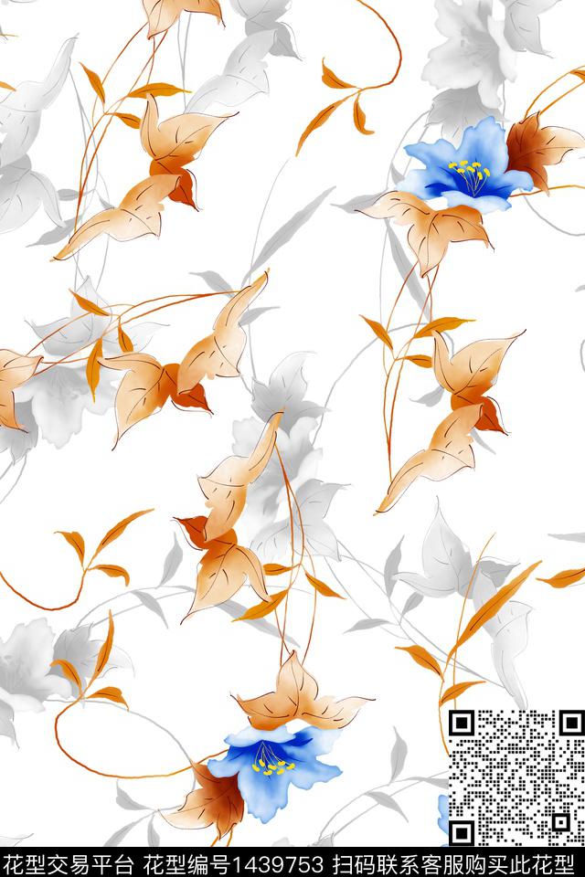 绿植树叶肌理水彩数码印花华亿平台下载（图片编号: 1439753） - 瓦栏（Walan）