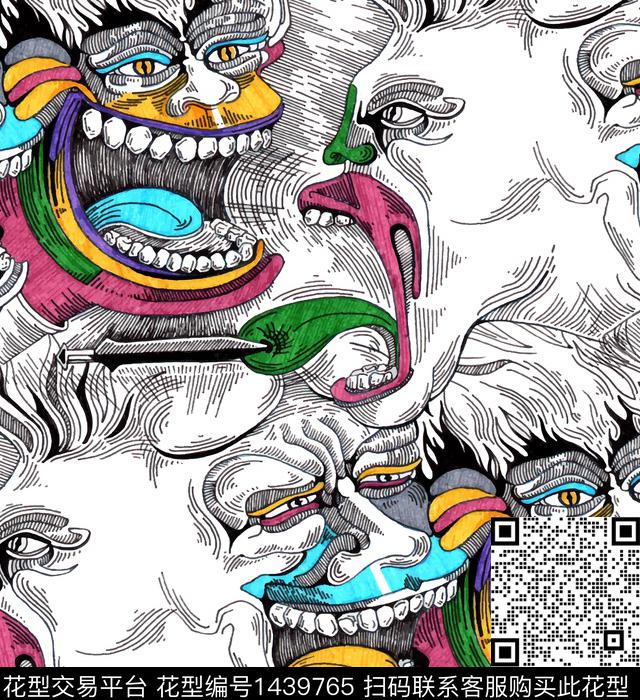 素描搞怪年轻时尚数码印花华亿平台下载（图片编号: 1439765） - 瓦栏（Walan）