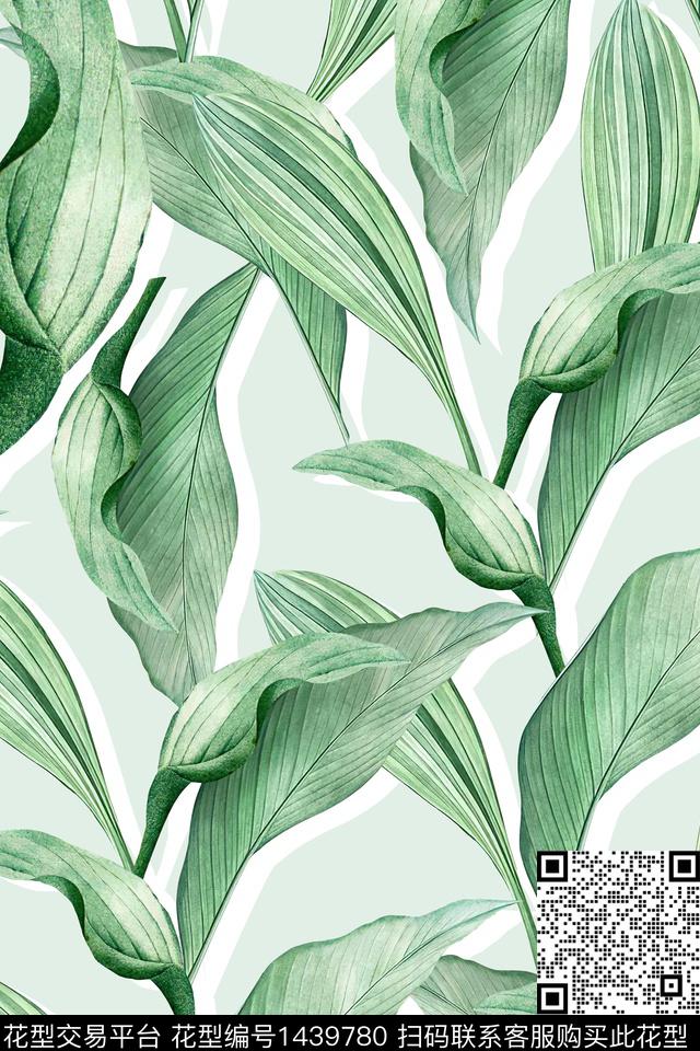绿植树叶水彩雪纺数码印花华亿平台下载（图片编号: 1439780） - 瓦栏（Walan）