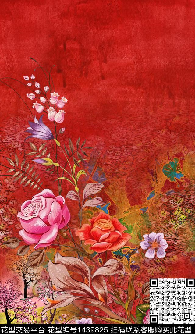 定位花花卉大牌风数码印花华亿平台下载（图片编号: 1439825） - 瓦栏（Walan）