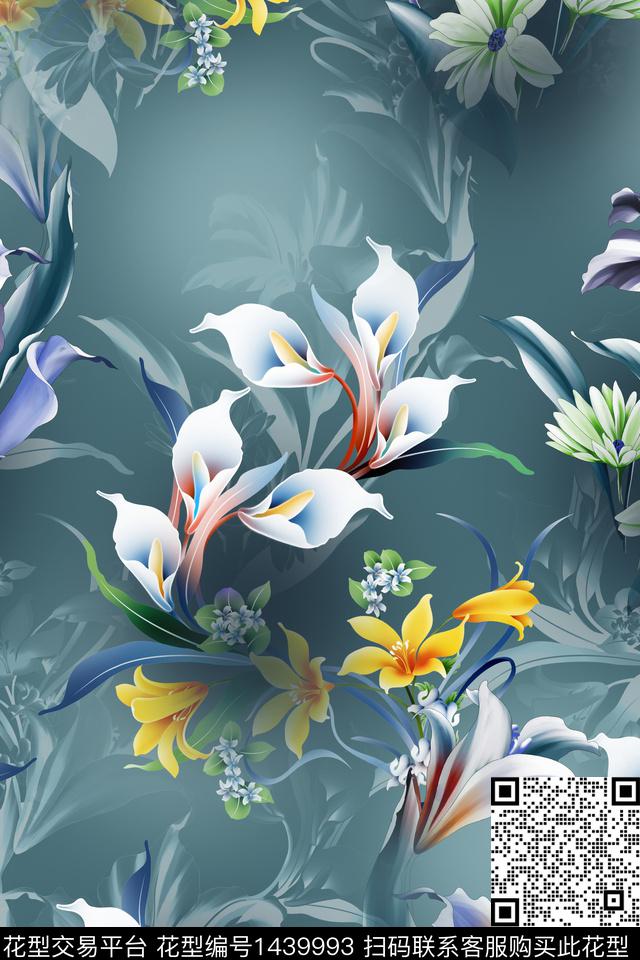 清爽底花卉花卉小清新数码印花华亿平台下载（图片编号: 1439993） - 瓦栏（Walan）
