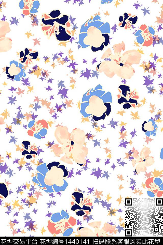 绿植树叶水彩大牌风数码印花华亿平台下载（图片编号: 1440141） - 瓦栏（Walan）