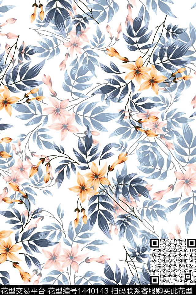 绿植树叶水彩雪纺数码印花华亿平台下载（图片编号: 1440143） - 瓦栏（Walan）