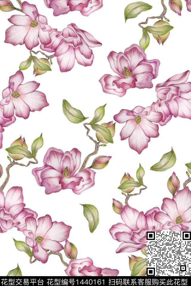 绿植树叶水彩大牌风数码印花华亿平台下载（图片编号: 1440161） - 瓦栏（Walan）