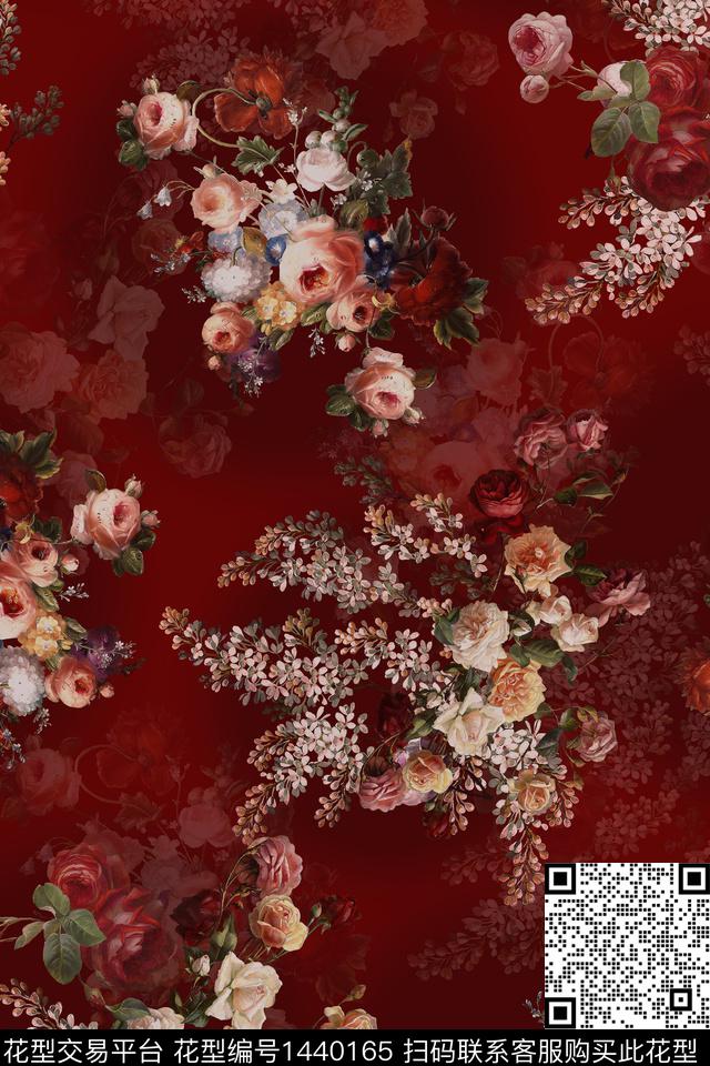 时尚花卉真丝数码印花华亿平台下载（图片编号: 1440165） - 瓦栏（Walan）