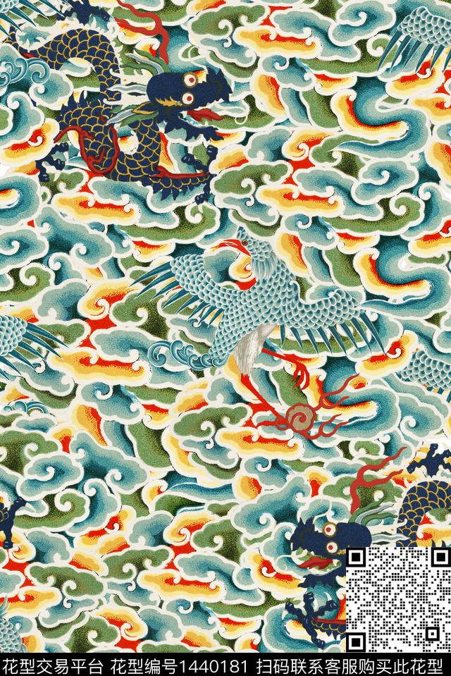 龙花卉大牌风数码印花华亿平台下载（图片编号: 1440181） - 瓦栏（Walan）