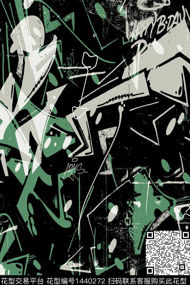 涂鸦男装抽象传统印花华亿平台下载（图片编号: 1440272） - 瓦栏（Walan）