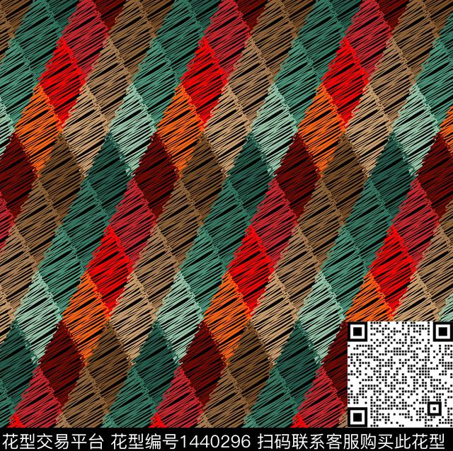 几何格子大牌风数码印花华亿平台下载（图片编号: 1440296） - 瓦栏（Walan）