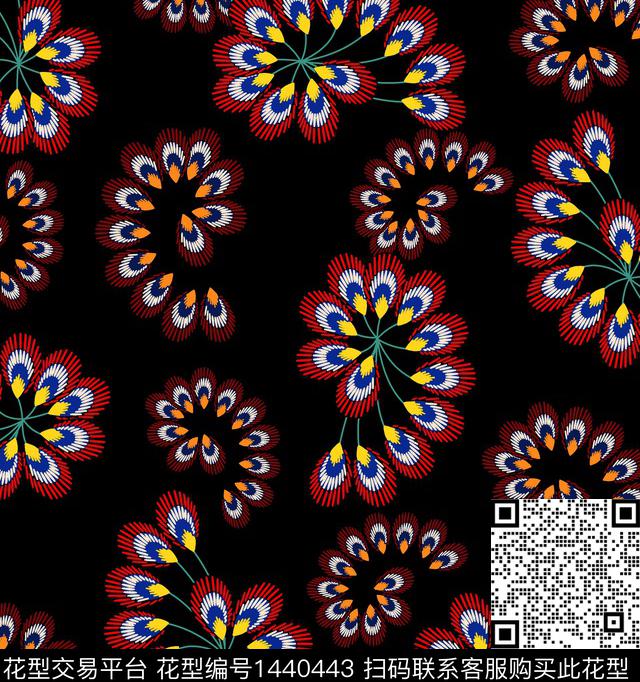 羽毛抽象花卉清爽底花卉传统印花华亿平台下载（图片编号: 1440443） - 瓦栏（Walan）