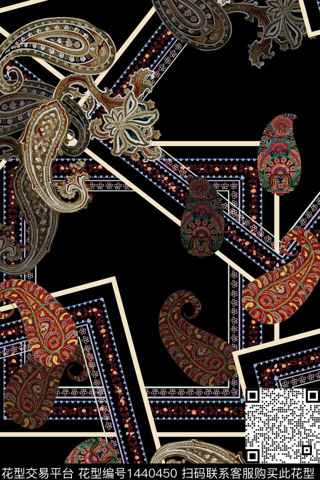 几何佩斯利民族风数码印花华亿平台下载（图片编号: 1440450） - 瓦栏（Walan）
