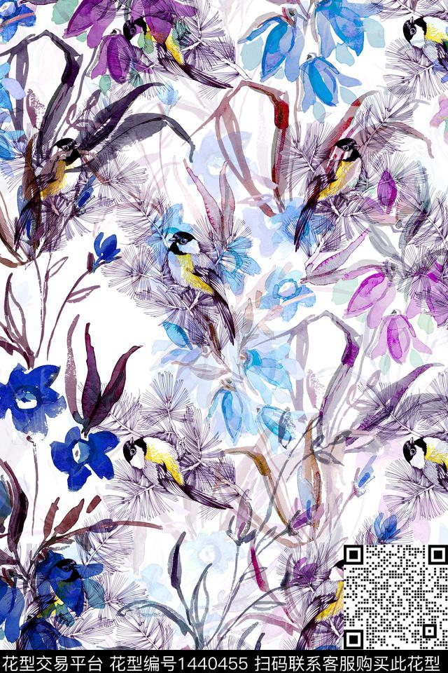 动物花卉清爽底花卉大牌风数码印花华亿平台下载（图片编号: 1440455） - 瓦栏（Walan）