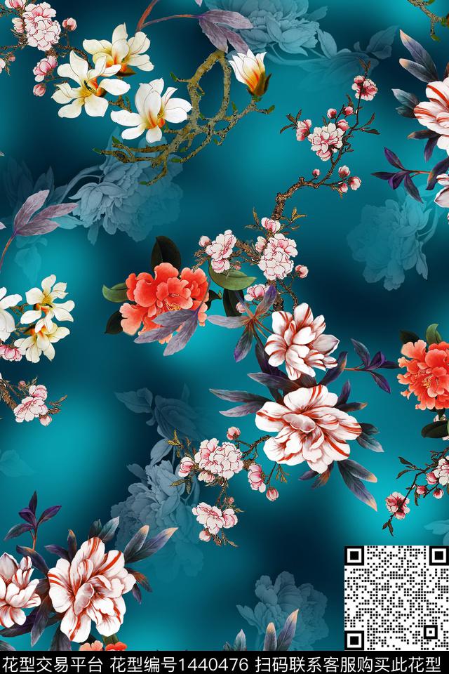 数码华亿平台花卉香云纱数码印花华亿平台下载（图片编号: 1440476） - 瓦栏（Walan）