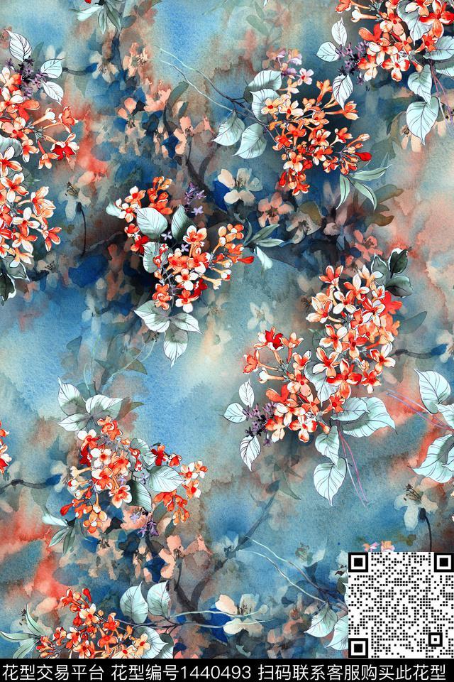 绿植树叶水彩肌理数码印花华亿平台下载（图片编号: 1440493） - 瓦栏（Walan）