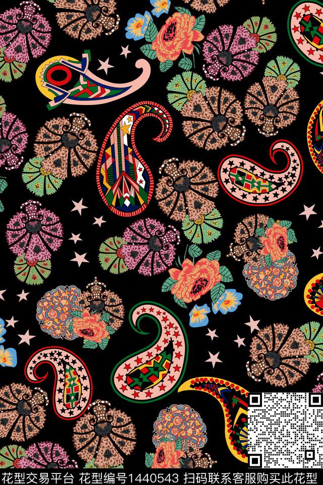 星星佩斯利花卉数码印花华亿平台下载（图片编号: 1440543） - 瓦栏（Walan）