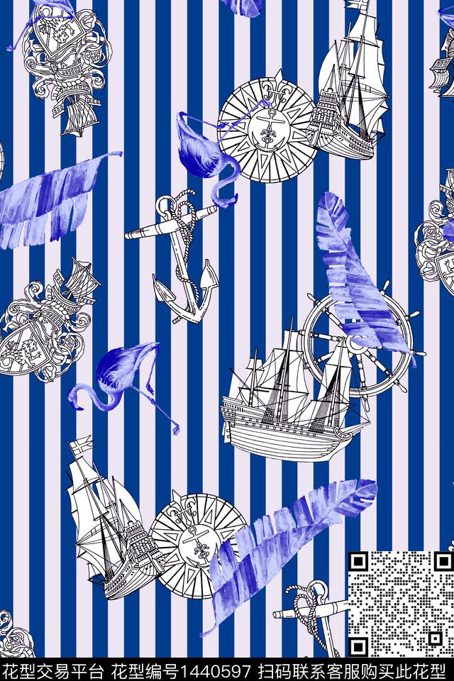 海盗线条航海数码印花华亿平台下载（图片编号: 1440597） - 瓦栏（Walan）