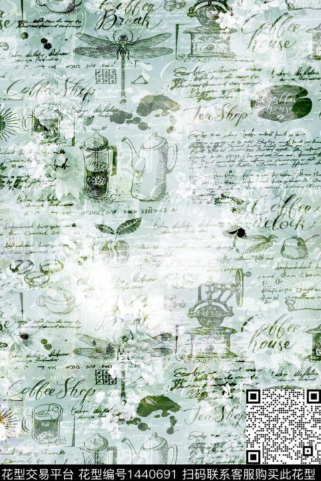 线条画字母肌理数码印花华亿平台下载（图片编号: 1440691） - 瓦栏（Walan）