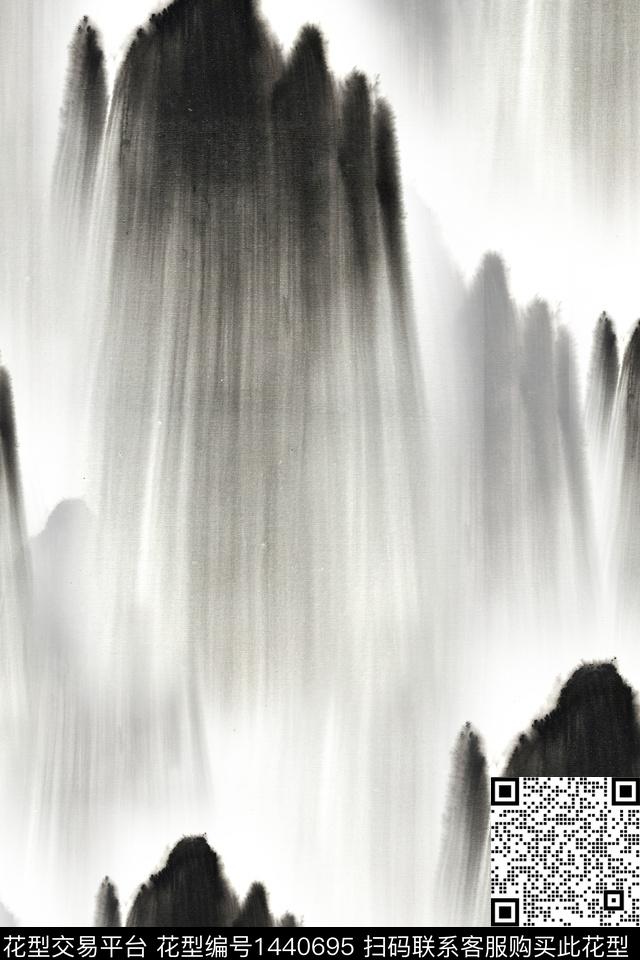大牌风黑白华亿平台水墨风数码印花华亿平台下载（图片编号: 1440695） - 瓦栏（Walan）