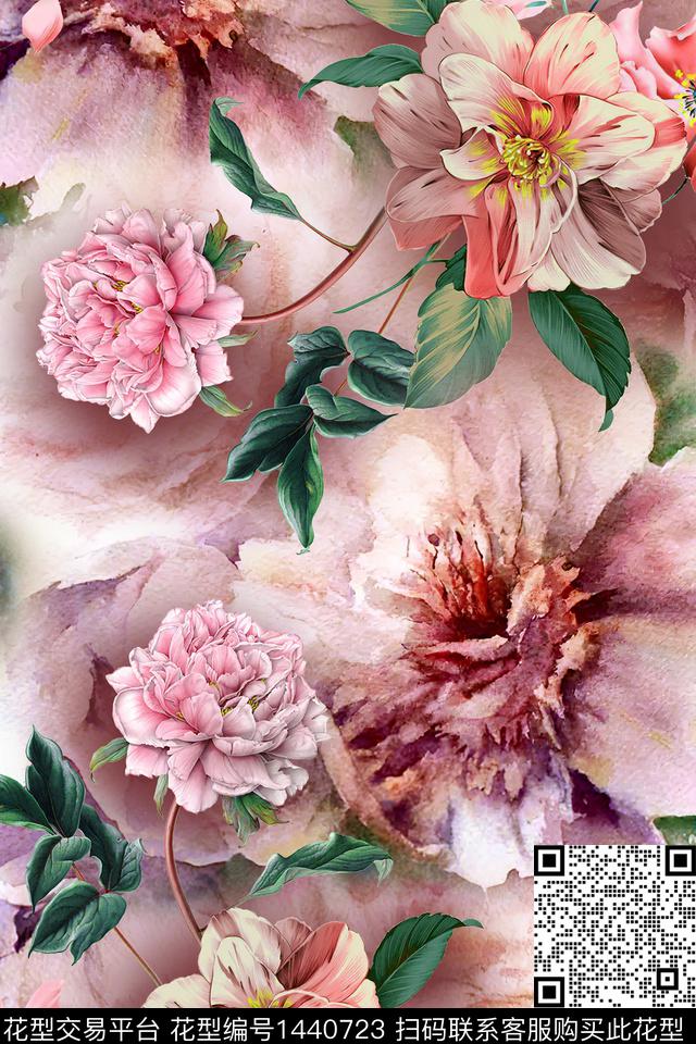 几何花卉香云纱数码印花华亿平台下载（图片编号: 1440723） - 瓦栏（Walan）