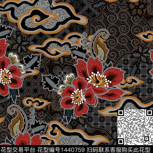 花卉中国风真丝数码印花华亿平台下载（图片编号: 1440759） - 瓦栏（Walan）