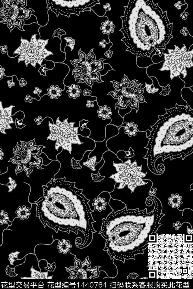 时尚佩斯利真丝数码印花华亿平台下载（图片编号: 1440764） - 瓦栏（Walan）