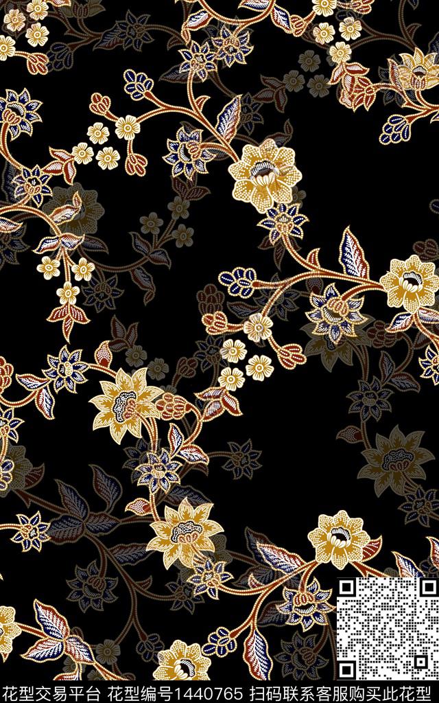 时尚花卉真丝数码印花华亿平台下载（图片编号: 1440765） - 瓦栏（Walan）