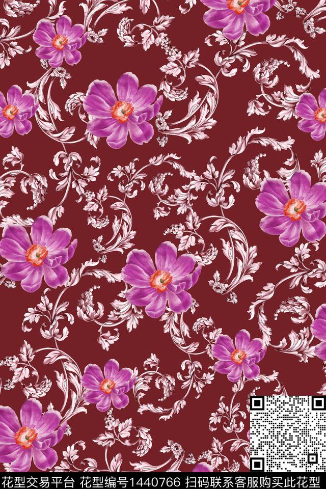 数码华亿平台花卉大牌风数码印花华亿平台下载（图片编号: 1440766） - 瓦栏（Walan）