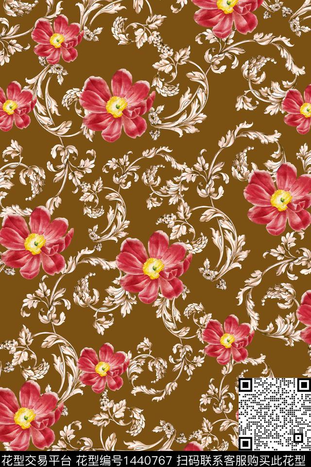 数码华亿平台花卉大牌风数码印花华亿平台下载（图片编号: 1440767） - 瓦栏（Walan）