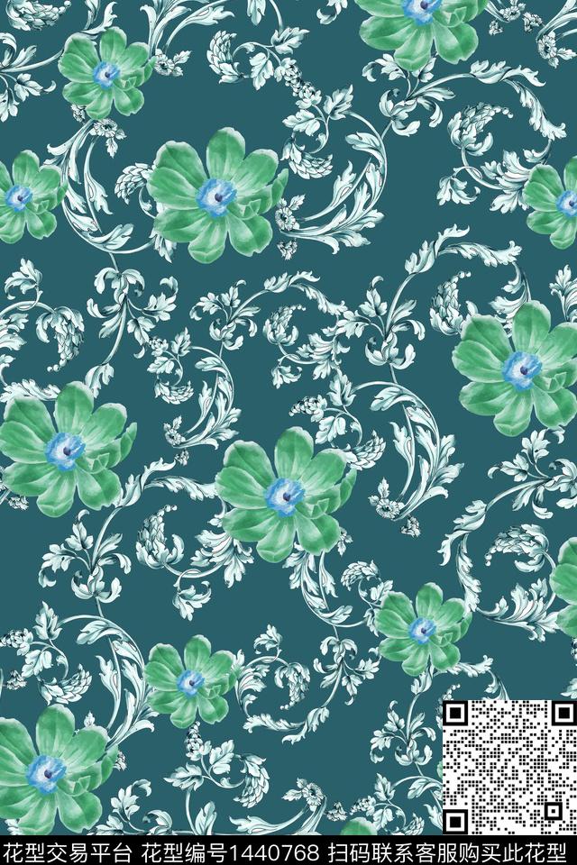 数码华亿平台花卉大牌风数码印花华亿平台下载（图片编号: 1440768） - 瓦栏（Walan）