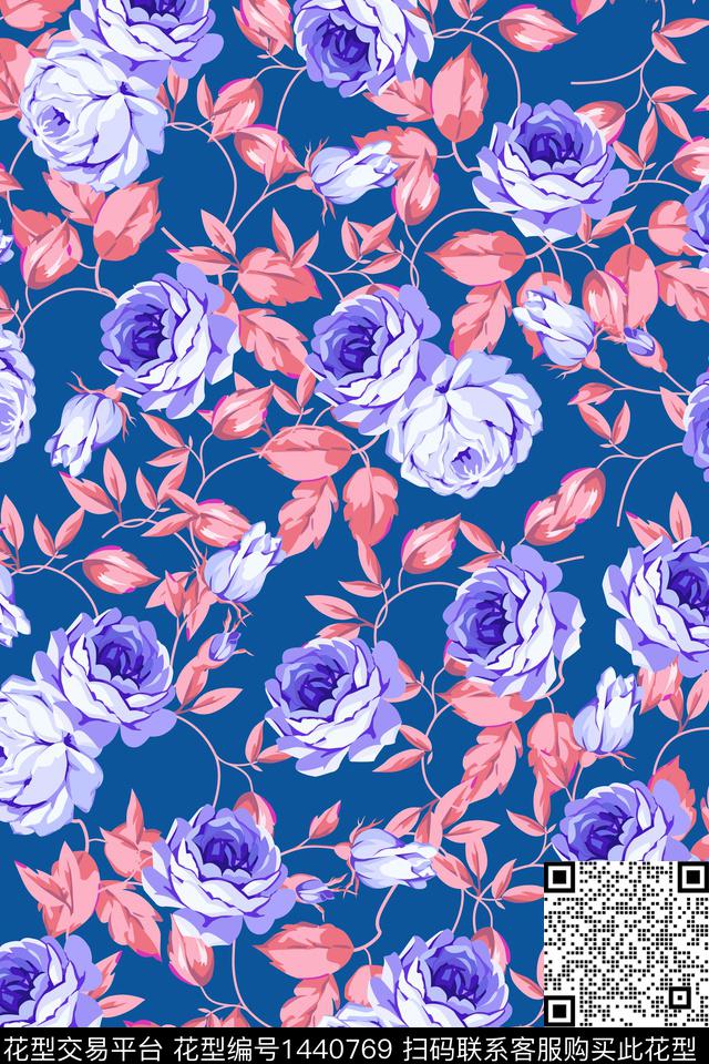 数码华亿平台玫瑰花花卉数码印花华亿平台下载（图片编号: 1440769） - 瓦栏（Walan）
