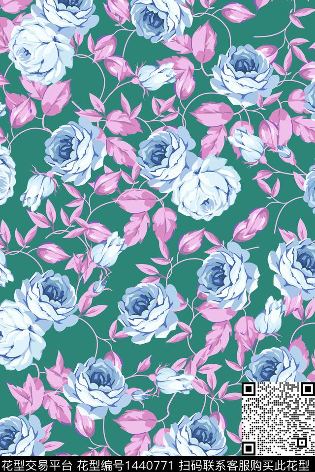 数码华亿平台玫瑰花花卉数码印花华亿平台下载（图片编号: 1440771） - 瓦栏（Walan）