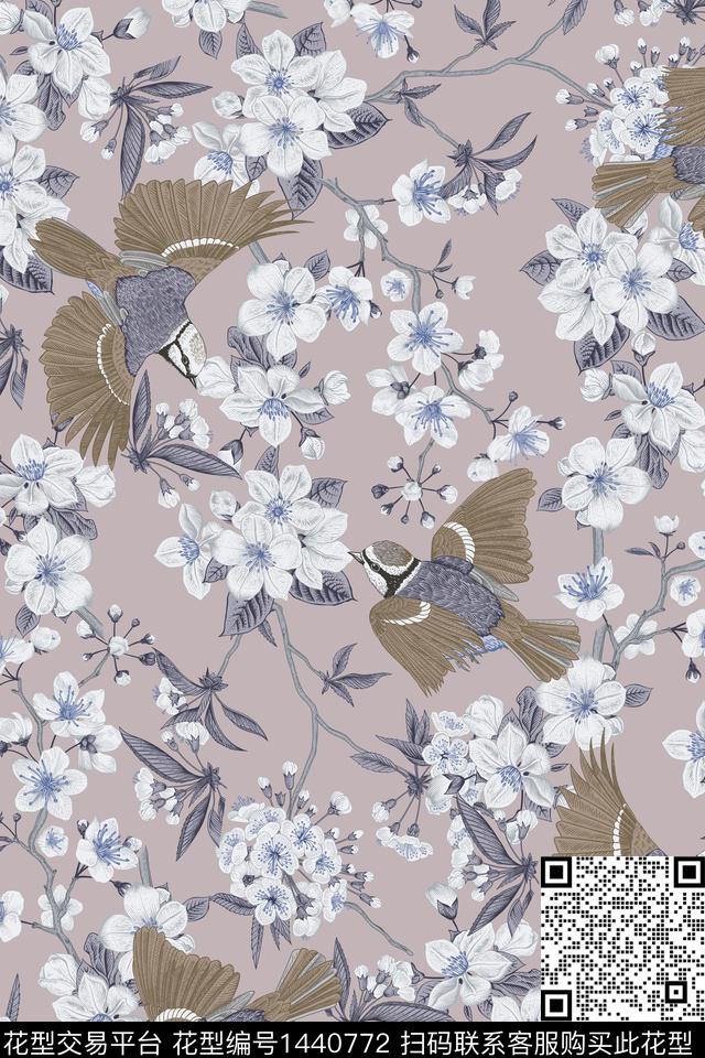 花鸟喜鹊花卉数码印花华亿平台下载（图片编号: 1440772） - 瓦栏（Walan）