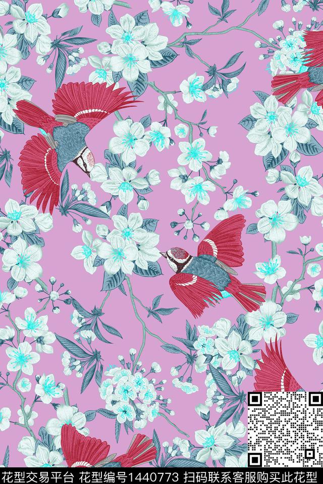 花鸟喜鹊花卉数码印花华亿平台下载（图片编号: 1440773） - 瓦栏（Walan）