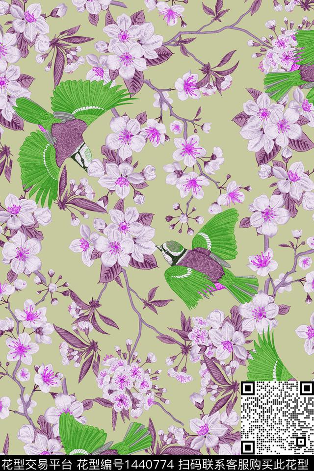 花鸟喜鹊花卉数码印花华亿平台下载（图片编号: 1440774） - 瓦栏（Walan）