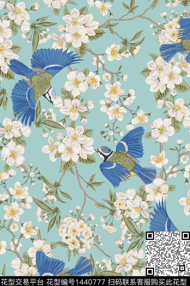 花鸟喜鹊花卉数码印花华亿平台下载（图片编号: 1440777） - 瓦栏（Walan）