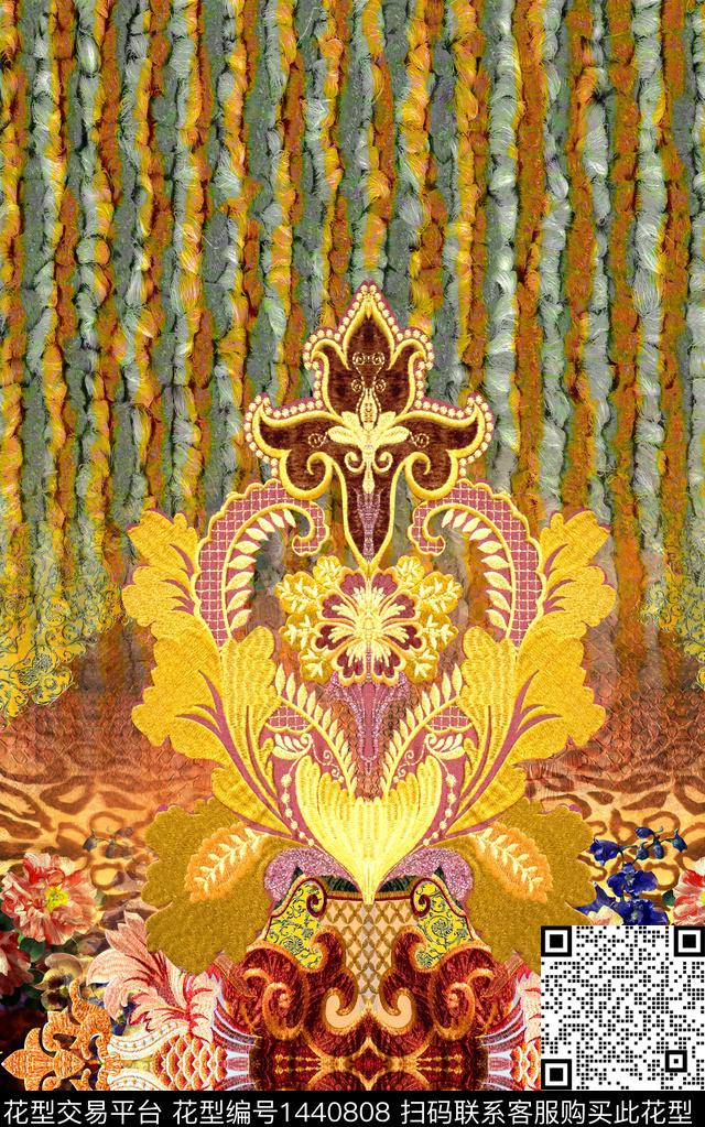 线条绿植树叶女装定位花传统印花华亿平台下载（图片编号: 1440808） - 瓦栏（Walan）