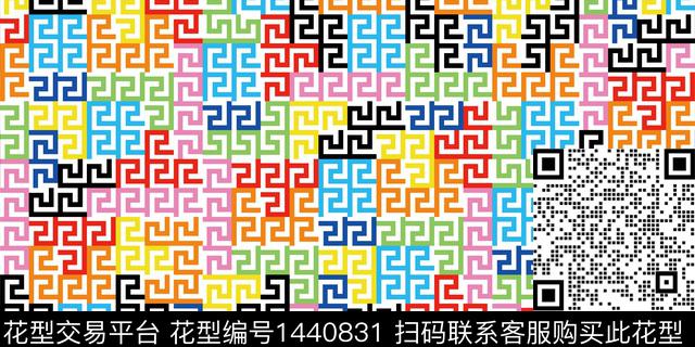 几何格子大牌风数码印花华亿平台下载（图片编号: 1440831） - 瓦栏（Walan）