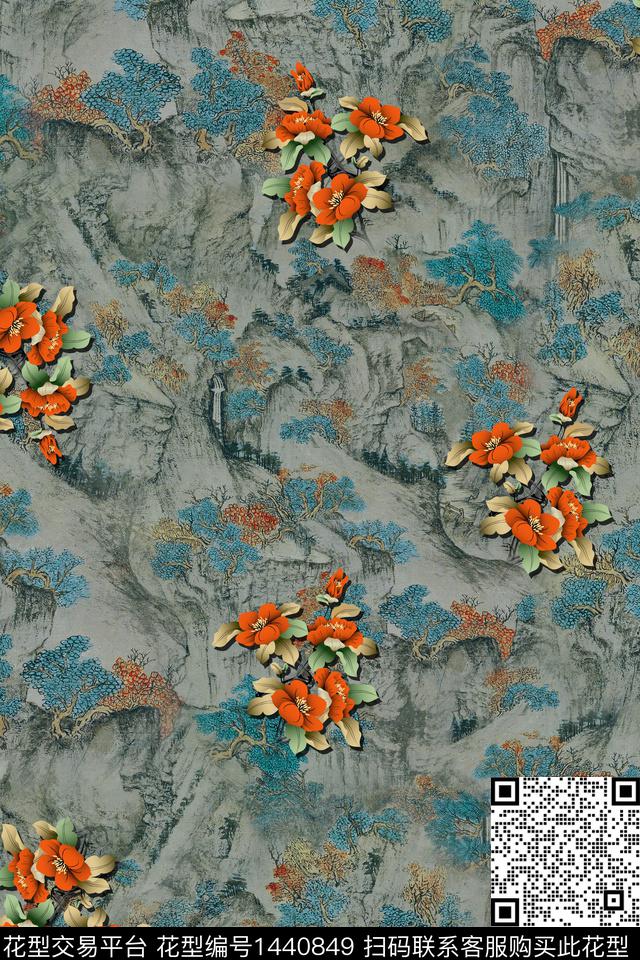 香云纱中国风复古旗袍花数码印花华亿平台下载（图片编号: 1440849） - 瓦栏（Walan）