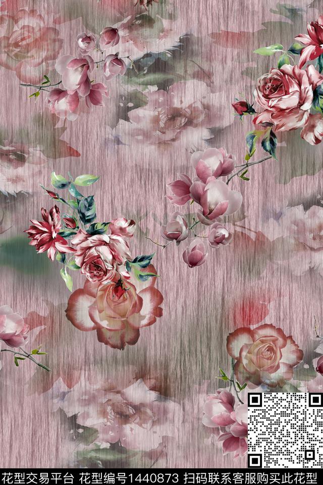 数码华亿平台花卉香云纱数码印花华亿平台下载（图片编号: 1440873） - 瓦栏（Walan）