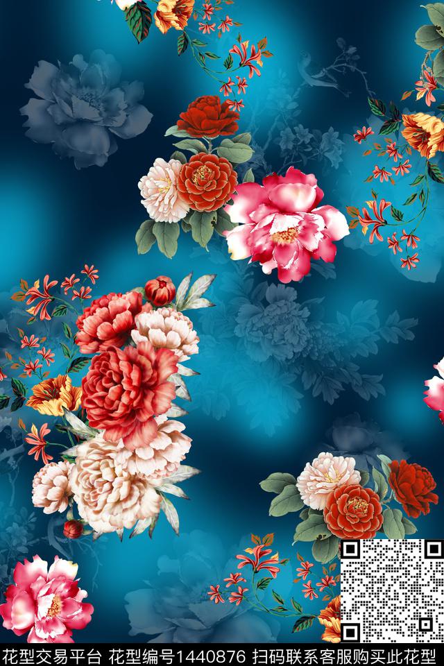 数码华亿平台花卉香云纱数码印花华亿平台下载（图片编号: 1440876） - 瓦栏（Walan）