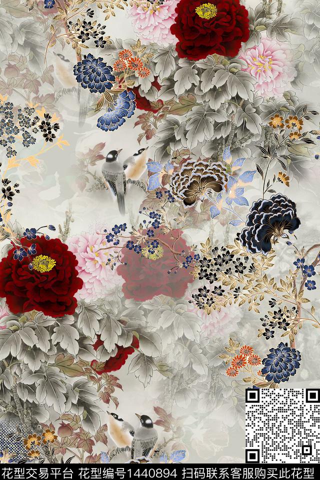 时尚花卉中国风数码印花华亿平台下载（图片编号: 1440894） - 瓦栏（Walan）