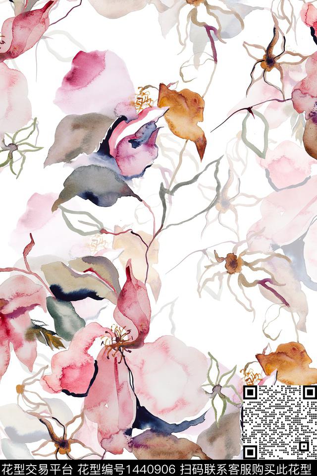 时尚花卉真丝数码印花华亿平台下载（图片编号: 1440906） - 瓦栏（Walan）