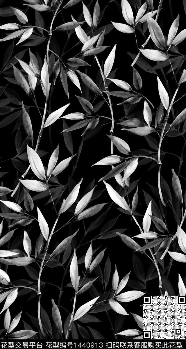 时尚真丝绿植树叶数码印花华亿平台下载（图片编号: 1440913） - 瓦栏（Walan）