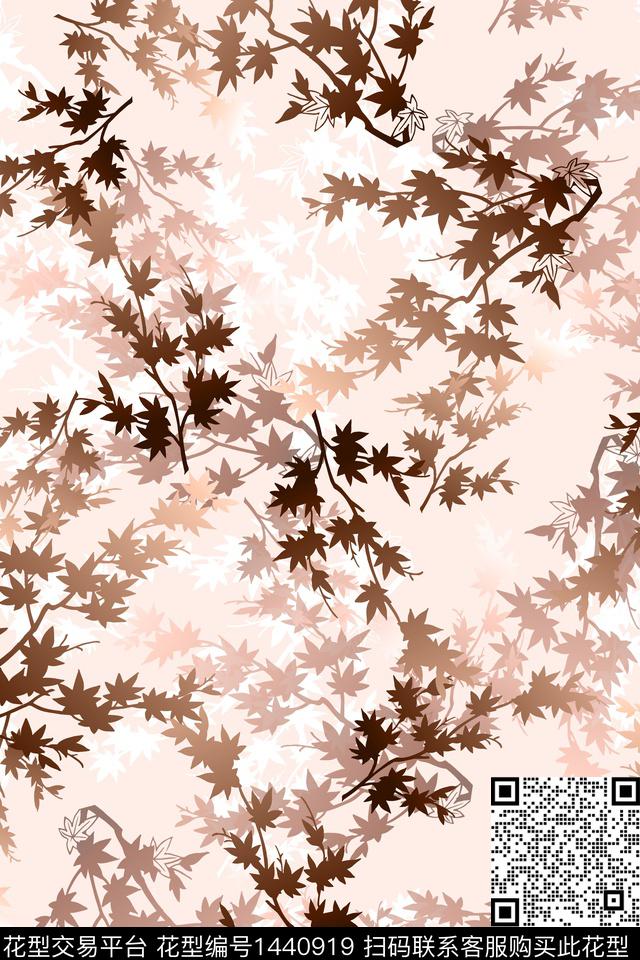 绿植树叶水彩大牌风数码印花华亿平台下载（图片编号: 1440919） - 瓦栏（Walan）