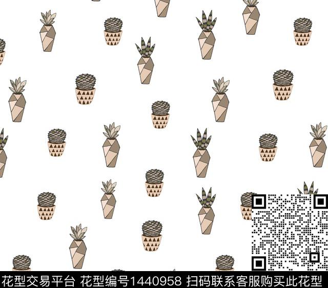 抽象盆景仙人球传统印花华亿平台下载（图片编号: 1440958） - 瓦栏（Walan）