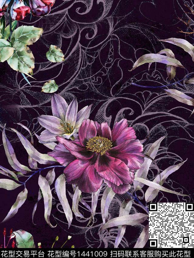 连衣裙女装花卉传统印花华亿平台下载（图片编号: 1441009） - 瓦栏（Walan）