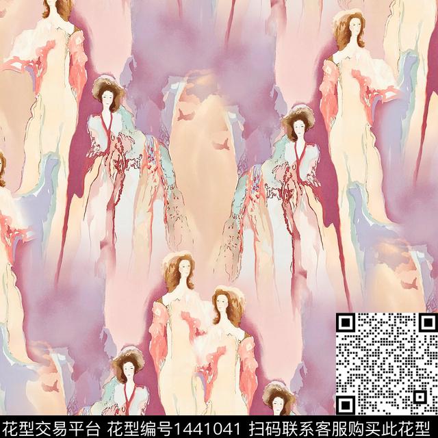 水彩人物2022春夏数码印花华亿平台下载（图片编号: 1441041） - 瓦栏（Walan）