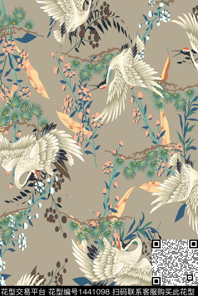 绿植树叶女装香云纱数码印花华亿平台下载（图片编号: 1441098） - 瓦栏（Walan）