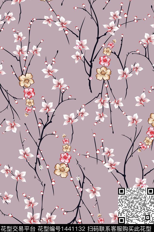 树枝花卉小碎花数码印花华亿平台下载（图片编号: 1441132） - 瓦栏（Walan）