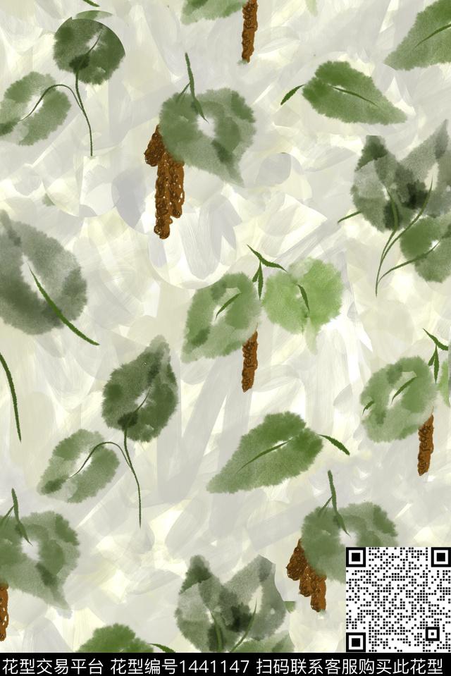 连衣裙绿植树叶春夏华亿平台数码印花华亿平台下载（图片编号: 1441147） - 瓦栏（Walan）