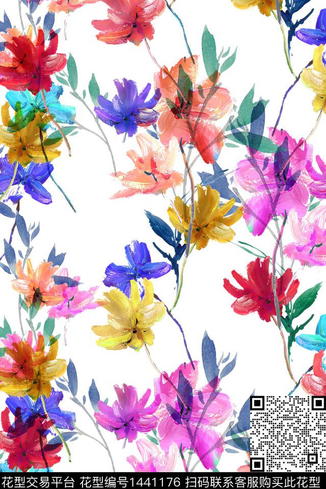炫彩花卉大牌风数码印花华亿平台下载（图片编号: 1441176） - 瓦栏（Walan）